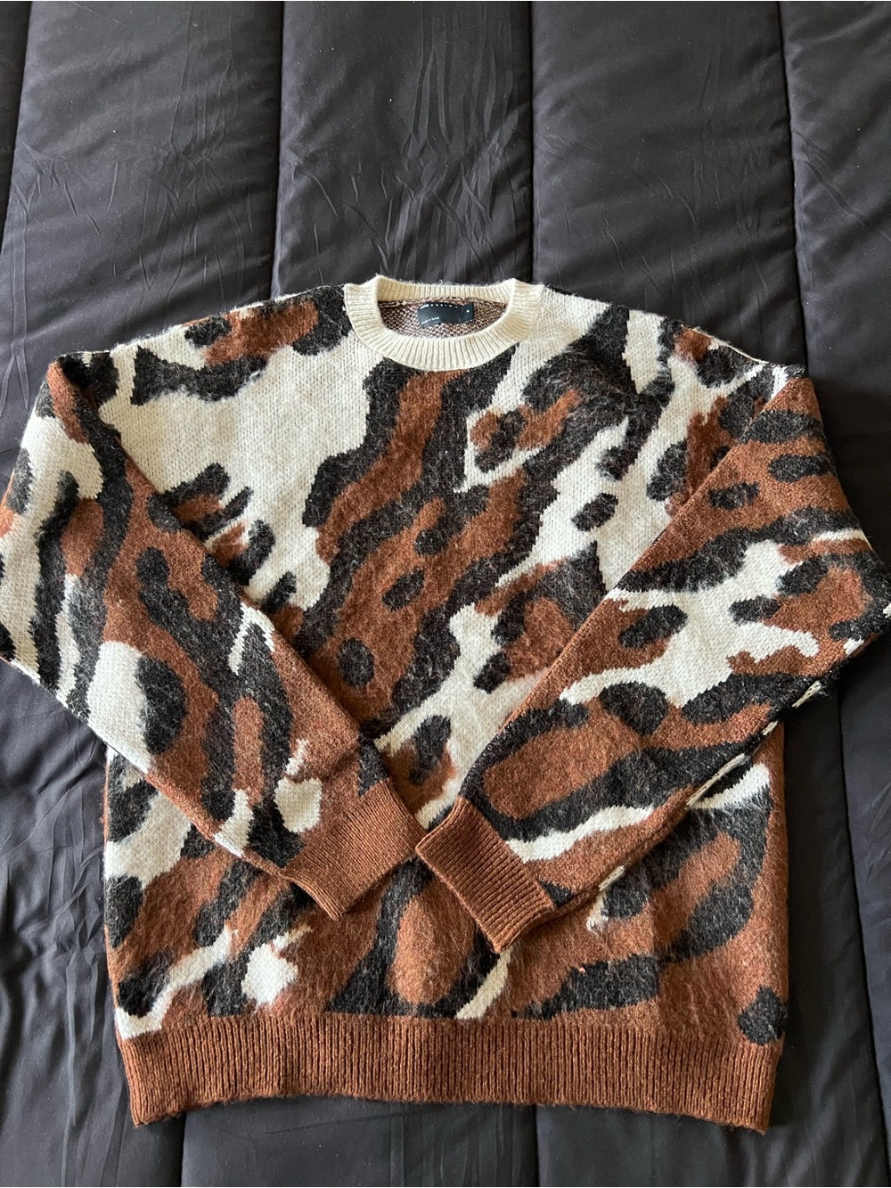 Asos Men's Animal-Print Crewneck Sweater in Brown & Black Size M